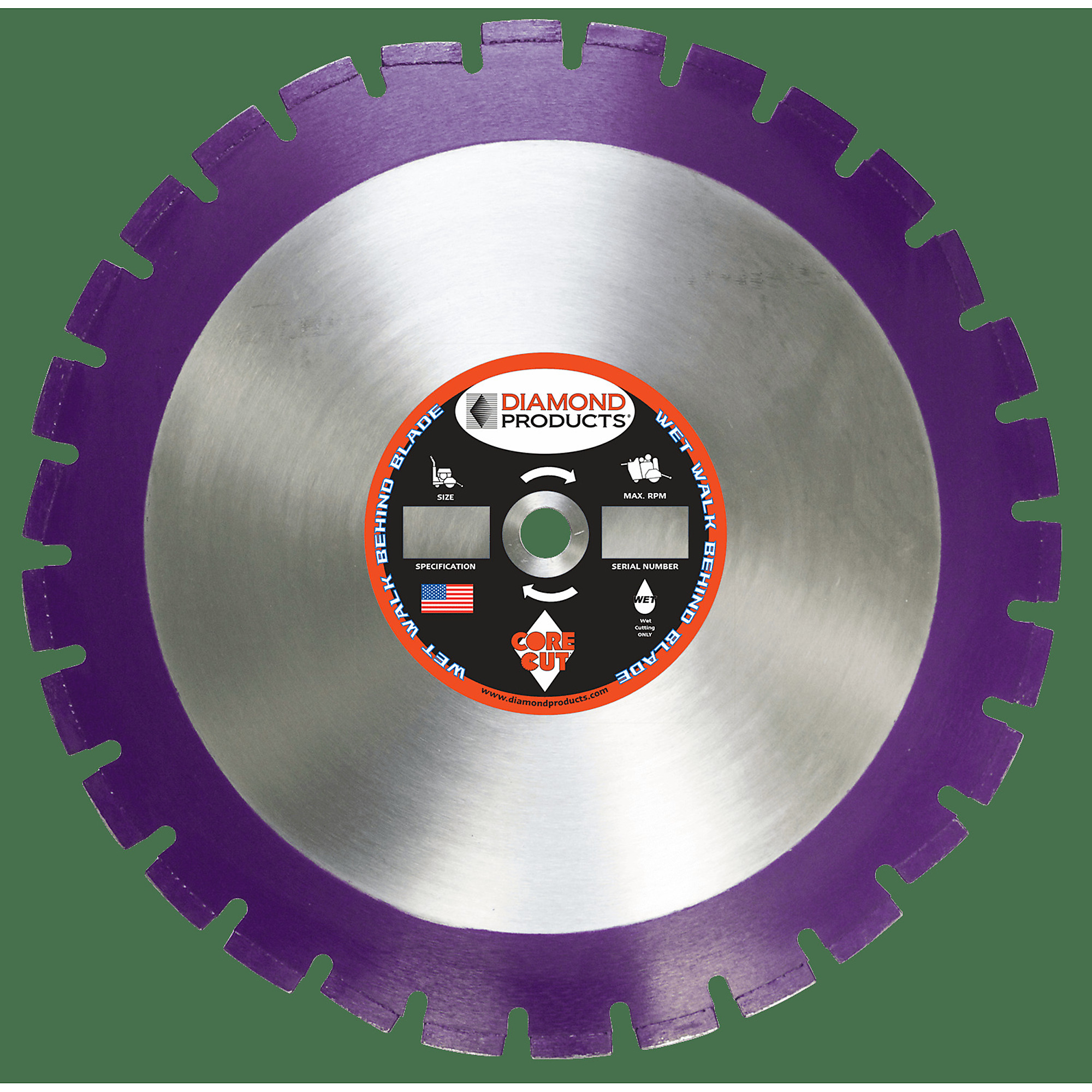 Diamond 36" X .187 X 1" Imperial Purple Wet & Dry Walk Behind Blade Asphalt/Green Concrete